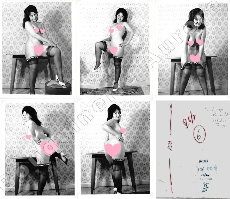 Strip tease d'une brune espiègle.5 Photographies originales en tirage argentique.. Fonds de la célèbre revue de Charme "Paris-Hollywood" - D. GOOGE ...