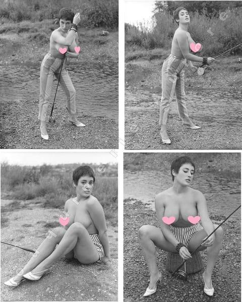 Jolie brune aux cheveux courts et seins nus dans une partie de p&ecirc;che endiabl&eacute;e !8 Photographies originales en tirage argentique.. Fonds de la c&eacute;l&egrave;bre ...