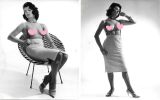Jolie brune en jupe et bretelles aux seins nus.2 Photographies originales en tirage argentique.. Fonds de la célèbre revue de Charme "Paris-Hollywood" ...