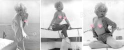 Jolie blonde platine aux seins nus en extérieur sur un yacht. 3 Photographies originales en tirage argentique.. Fonds de la célèbre revue de Charme ...