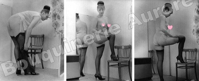 Jolie fille aux cheveux ch&acirc;tain clair et chignon se d&eacute;shabillant.3 Photographies originales en tirage argentique.. Fonds de la c&eacute;l&egrave;bre revue de Charme ...