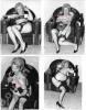 Peggy HAWES en tenue très déshabillée dans un fauteuil club en train de boire du beaujolais.4 Photographies originales en tirage argentique.. Fonds de ...