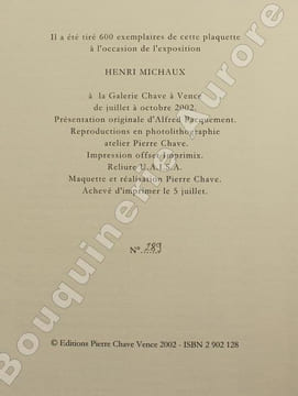 Galerie Chave - Henri Michaux.. [Catalogue d'exposition] - [MICHAUX (Henri)] - PACQUEMENT (Alfred).