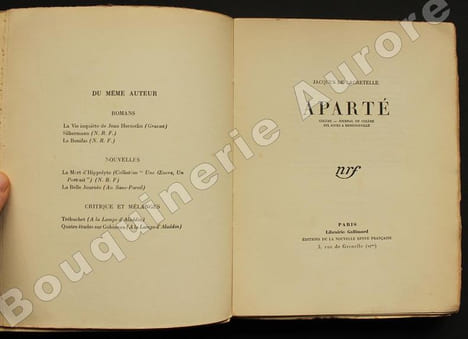 Aparté.Colère - Journal de Colère - Dix jours à Ermenonville.. LACRETELLE (Jacques de).