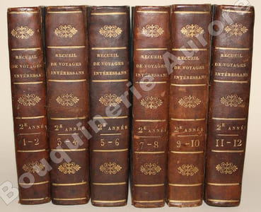 Bibliothèque géographique de la jeunesse, ou Recueil de voyages intéressans dans toutes les parties du monde, enrichis de cartes géographiques coloriées et de vignettes ; traduits de l'allemand et de l'anglais, et mis à la portée des jeunes gens par M. Breton.Première série - 2ème année - Tomes Premier à Douzième : Année complète.