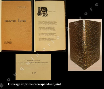 Oeuvres libres - Amies - Femmes - Hombres.. --Tapuscrit agrémenté de 41 vignettes érotiques à l'encre de Chine--VERLAINE (Paul).