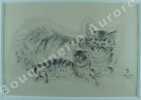Chatte et chaton (1931).Estampe, tirage en héliogravure couleurs sur vélin, signé en français et japonais et daté 1931 en bas à droite dans la ...