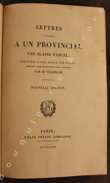Pensées, suivies d'une nouvelle table analytique. Nouvelle édition.Lettres à un Provincial, précédées d'une notice sur Pascal, considéré comme ...