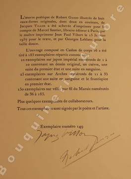 uvres poétiques de Robert Ganzo. Illustré de huit eaux-fortes originales par Jacques Villon.. [VILLON (Jacques)] - GANZO (Robert).
