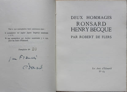 Deux hommages - Ronsard - Henry Becque.