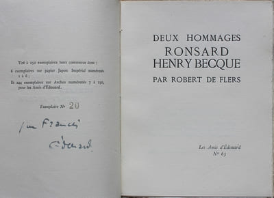 Deux hommages - Ronsard - Henry Becque.