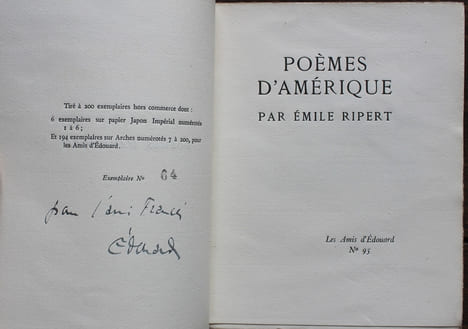 Poèmes d'Amérique.. [Exemplaire de Francis de MIOMANDRE] - RIPERT (Emile). 