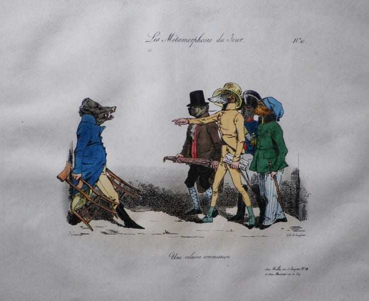 Les M&eacute;tamorphoses du Jour. Planche No. 10. " Une vilaine commission. ".. GRANDVILLE (Jean-Ignace-Isidore G&eacute;rard dit).