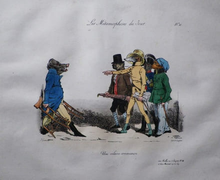 Les Métamorphoses du Jour. Planche No. 10. " Une vilaine commission. ".. GRANDVILLE (Jean-Ignace-Isidore Gérard dit).