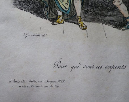 Les Métamorphoses du Jour. Planche No. 46. "Pour qui sont ces serpents qui sifflent sur ma tête (Andromaque). ". . GRANDVILLE (Jean-Ignace-Isidore ...