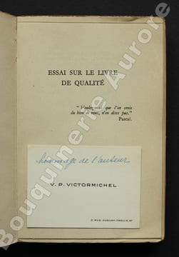 Essai sur le livre de qualité. Préface d'Edmond Pognon.. VICTOR-MICHEL (V.P.).