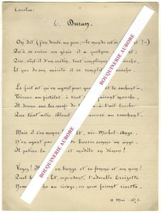 Poème autographe non signé ayant pour titre "C. Duran".