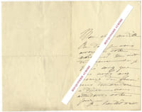 Lettre autographe signée d'Amélie COLOMBIER, sculpteur français.