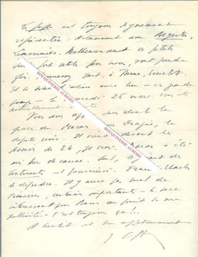 Lettre autographe signée de Jean Laffray, Journaliste, directeur de " La Griffe ", auteur d'un ouvrage sur l'aviation.. Jean LAFFRAY (dates inconnues) ...
