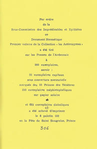 Document hermétique avec une présentation attribuée à Jean Ferry, S.