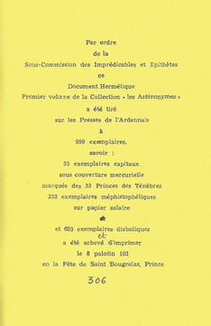 Document hermétique avec une présentation attribuée à Jean Ferry, S.. [Collège de 'Pataphysique] - FERRY (Jean).