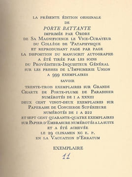 Porte Battante - Carnet de notes de Julien Torma exactement reproduit page par page d'après l'original.. [Collège de 'Pataphysique] - TORMA (Julien).