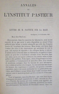Annales de l'Institut Pasteur (Journal de Microbiologie) - Tome Premier - 1887. Publiées sous le patronage de M. Pasteur.