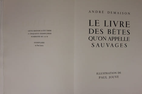 Le Livre des bêtes qu’on appelle sauvages. Illustration de Paul Jouve.. JOUVE Paul - DEMAISON André