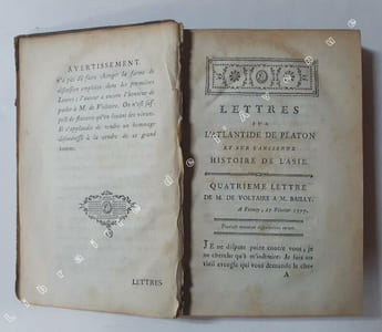 Lettres sur l'Atlantide de Platon et sur l'ancienne histoire de l'Asie. Pour servir de suite aux lettres sur l'origine des sciences, adressées à M. de Voltaire par M. Bailly...