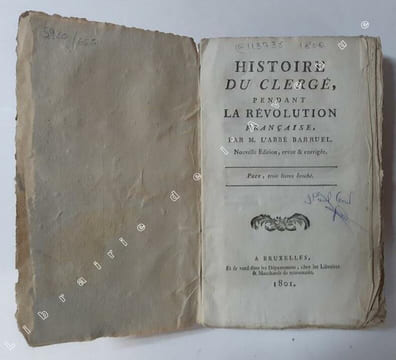 Histoire du clergé pendant la Révolution française. / par M. l’Abbé Barruel. Nouvelle édition, revue & corrigée. BARRUEL, Augustin