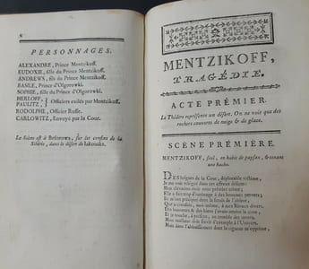 Les Caprices de la fortune, ou Histoire du Prince Mentzikoff, favori du czar Pierre Ier avec un précis historique des révolutions arrivées en Russie jusqu'à nos jours, le tout pour servir de suite aux Anecdotes du Nord. On y a joint une tragédie russe, Mentzikoff, tragédie, en vers et en 3 actes, traduit du russe par M*** [J. H. Marchand] et N*** [P. J. B. Nougaret] -  L'Ingénu, histoire véritable tirée des manuscrits du Père Quesnel... - L’Abailard supposé, ou le Sentiment à l’épreuve... [4 ouvrages en 1 volume]