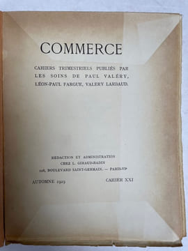 Commerce cahier XXI. Automne 1929. [Commerce cahiers trimestriels publiés par les soins de Paul Valéry, Léon-Paul Fargue, Valery Larbaud] ; Claudel ...