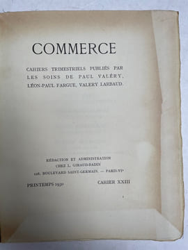 Commerce cahier XXIII. Printemps 1930. [Commerce cahiers trimestriels publiés par les soins de Paul Valéry, Léon-Paul Fargue, Valery Larbaud] ; Bosco ...