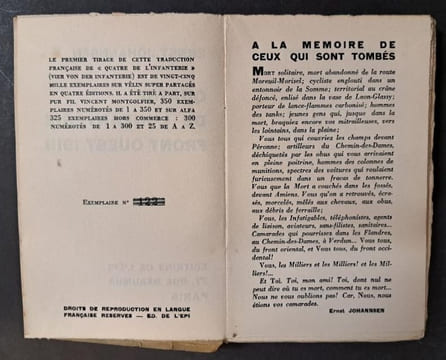 Quatre de l'infanterie. Front Ouest, 1918. / Traduction française de Emile Storz et Victor Meric. Johannsen, Ernst