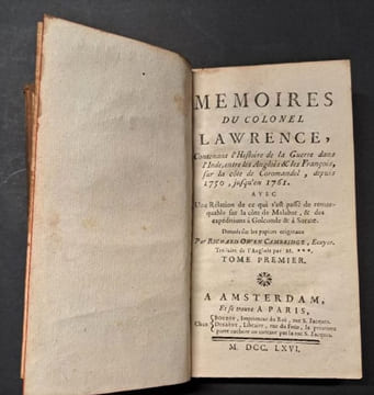 Mémoires du colonel Lawrence, contenant l'Histoire de la guerre dans l'Inde, entre les Anglois et les François, sur la côte de Coromandel, depuis 1750 ...