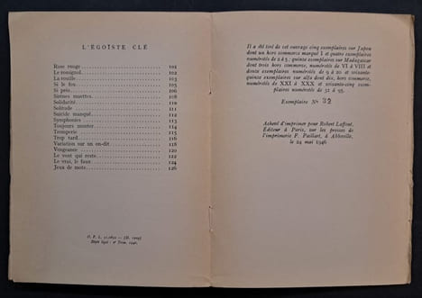 L’égoïste clé ou le Livre des octosyllabes avec un frontispice de Labisse. MALLET, Robert