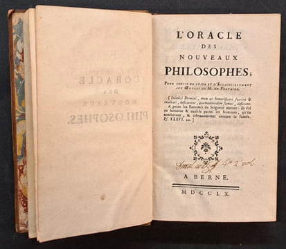 Suite de l’Oracle des nouveaux philosophes, pour servir de suite et d'éclaircissement aux œuvres de M. de Voltaire [2 volumes]. Guyon, Claude-Marie