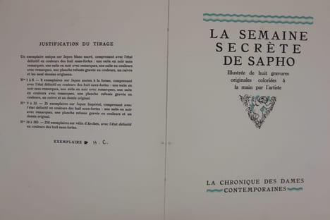 La semaine secrète de Sapho illustrée de huit gravures originales coloriées à la main par l'artiste. sl, La chronique des dames contemporaines. ...