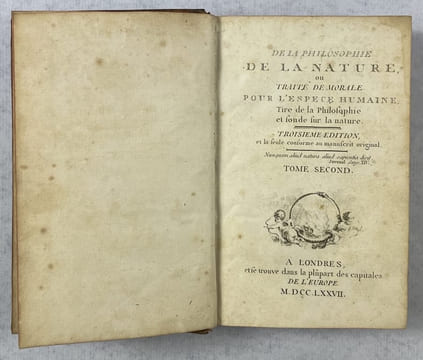 De la philosophie de la nature, ou Traité de morale pour l'espèce humaine tiré de la philosophie et fondé sur la nature [5 volumes sur 6. Manque vol. ...