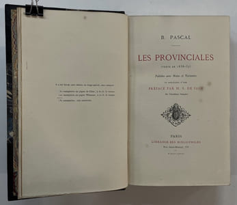 Les Provinciales (texte de 1656-57) publiées avec notes et variantes et précédées d'une préface par M. S. de Sacy,...