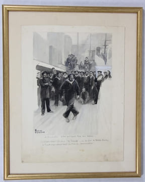 Marins russes dansant sur le pont du Dmitri Donskoï.. Dessin original encadré] Charles FOUQUERAY