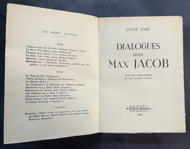 Dialogues avec Max Jacob. Avec deux photographies et deux dessins inédits de Max Jacob