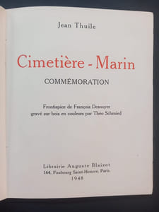 Cimetière-Marin. Commémoration. Frontispice de François Desnoyer gravé sur bois en couleurs de Théo Schmied