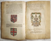 Catalogue des prevosts de Paris depuis le Roy Sainct Loys, jusques à très-puissant, très-magnifique & très-victorieux Roy de France & de Pologne Henry III - Catalogue des très-illustres admiraux de France, depuis le Roy Clotaire II, du nom, jusques au... Roy de France et de Navarre Henry IIII (M. D. IIC) - Catalogue des noms, surnoms, faicts et vies des mareschaulx de France, avec la figure et blason de leurs armoiries - Catatalogue des très illustres chanceliers de France, depuis le Roy Clotaire II, du nom,.jusques au... Henry III - Catalogue des très illustres grands maistres de France depuis le Roy Clotaire II, du nom,.. Henry III - ... Connestables de France [6 ouvrages en 1 volume] par [Héraldisme] - Image 5