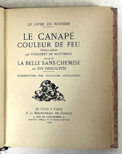 Le Canapé couleur de feu : histoire galante... suivie de La belle sans chemise, ou Eve ressuscitée. Introduction par Guillaume Appollinaire