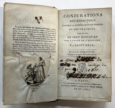 Conjurations des Espagnols contre la République de Venise ; et des Gracques. édition stéréotype.... SAINT-Réal, César de