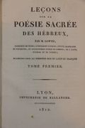 Leçons sur la poésie sacrée des hébreux. Traduites pour la première fois du latin en françois.  par Lowth (Robert) - Image 2