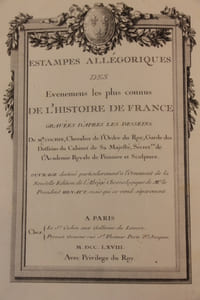 Nouvel abrégé chronologique de l'Histoire de France contenant les événemens de notre histoire depuis Clovis jusqu'à la mort de Louis XIV. Les guerres, les batailles, les sièges,... Nouvelle édition augmentée & ornée de vignettes & fleurons en taille-douce [avec] Estampes allégoriques des Evénements les plus connus de l'Histoire de France, gravées d'après les desseins (sic) de M. Cochin