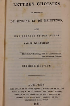 Lettres choisies de mesdames de Sévigné et de Maintenon, avec une préface et des notes, par M. de Lévizac. Sixième édition.. SEVIGNE (marquise de) - ...