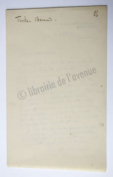 Lettre autographe signée. BERNARD Tristan